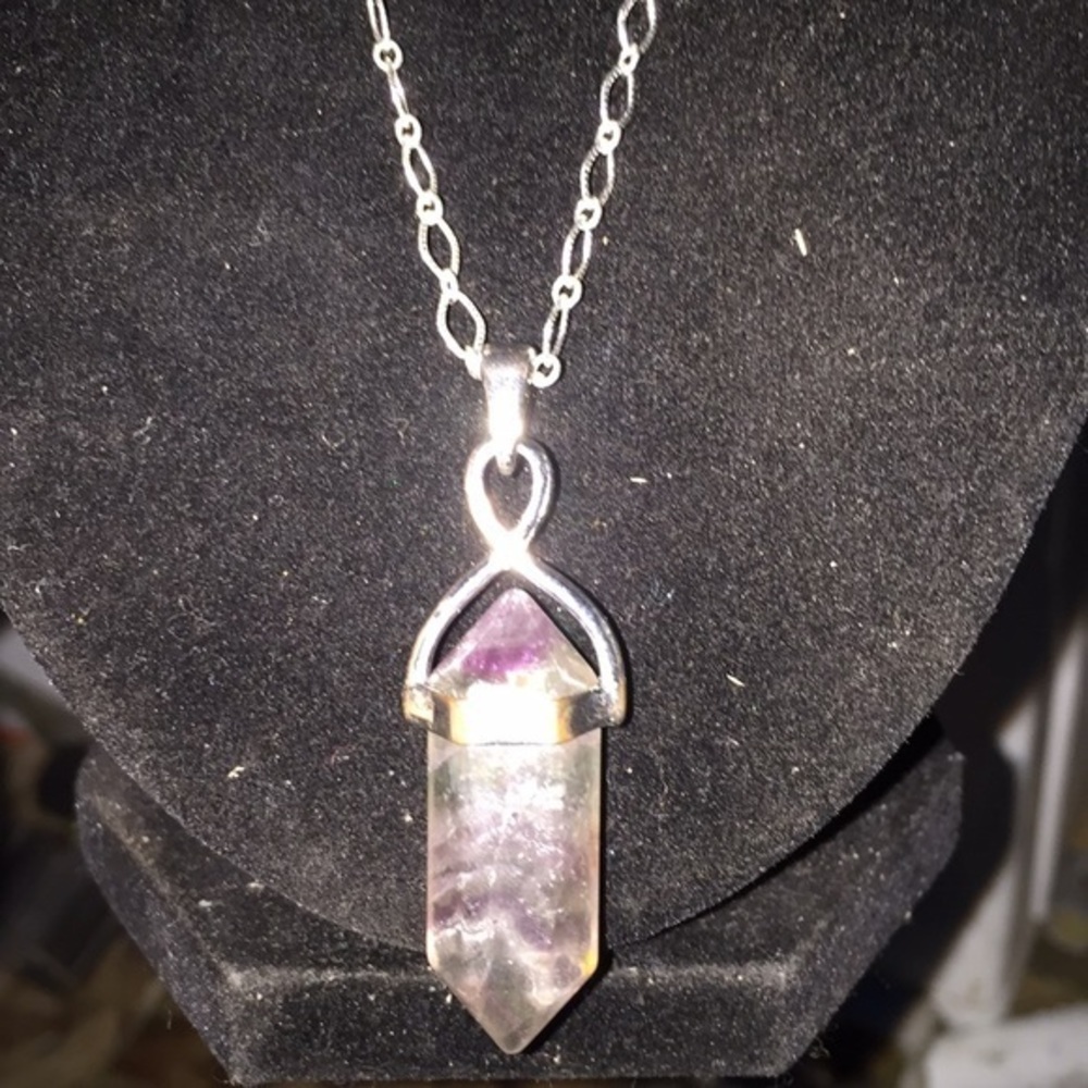 Fluorite necklace on silver toned chain